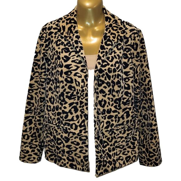 Chico’s Size 0 {X-Small} Black and Tan Cotton Blend Jacket Animal Print Lined - Picture 5 of 15